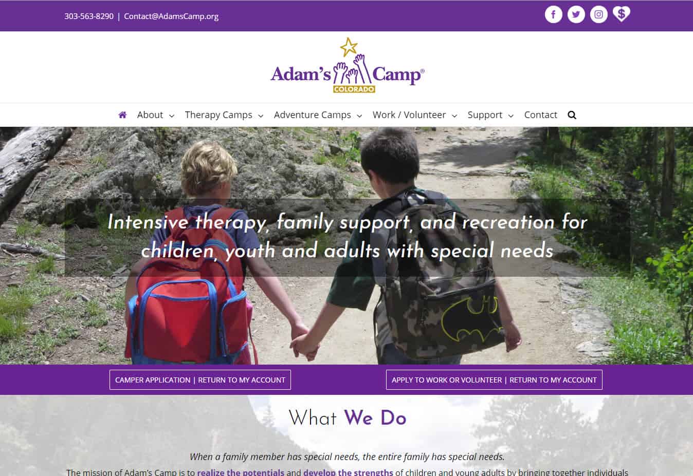 Adams Camp Colorado site designed by CoBa Web Design